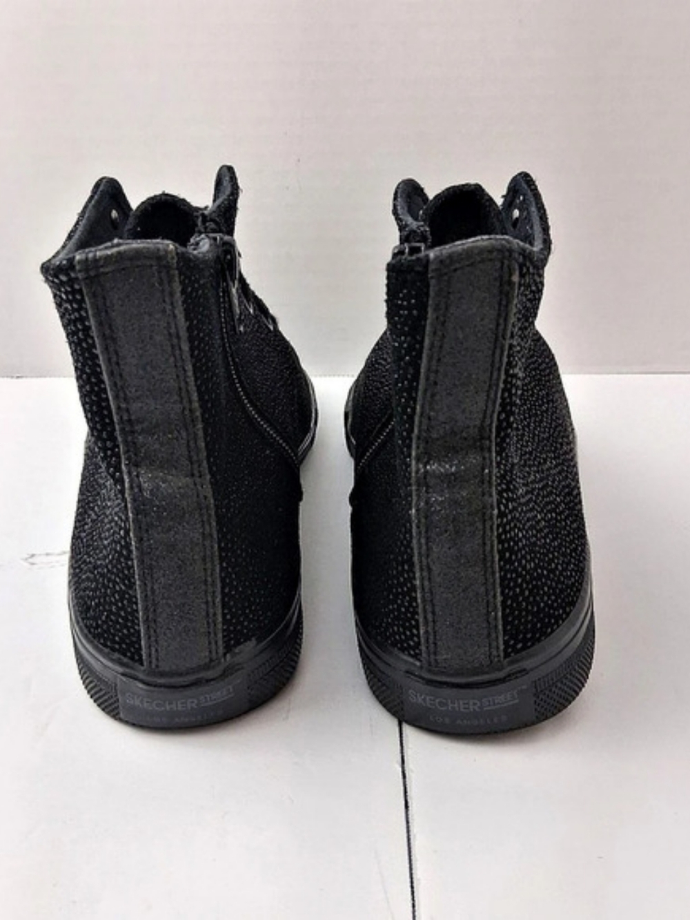 Skechers Street Womens High Top Sneakers 8.5 Black Leather Pebbled Zipper 774 - Picture 5 of 11